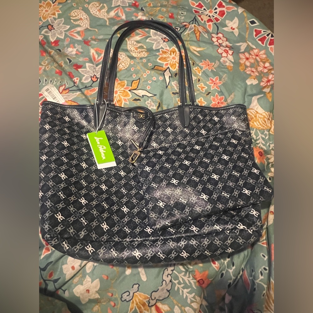 Sam Edelman Harper Medium Monogram Shopper Tote Bag Navy NWT - Picture 6 of 6